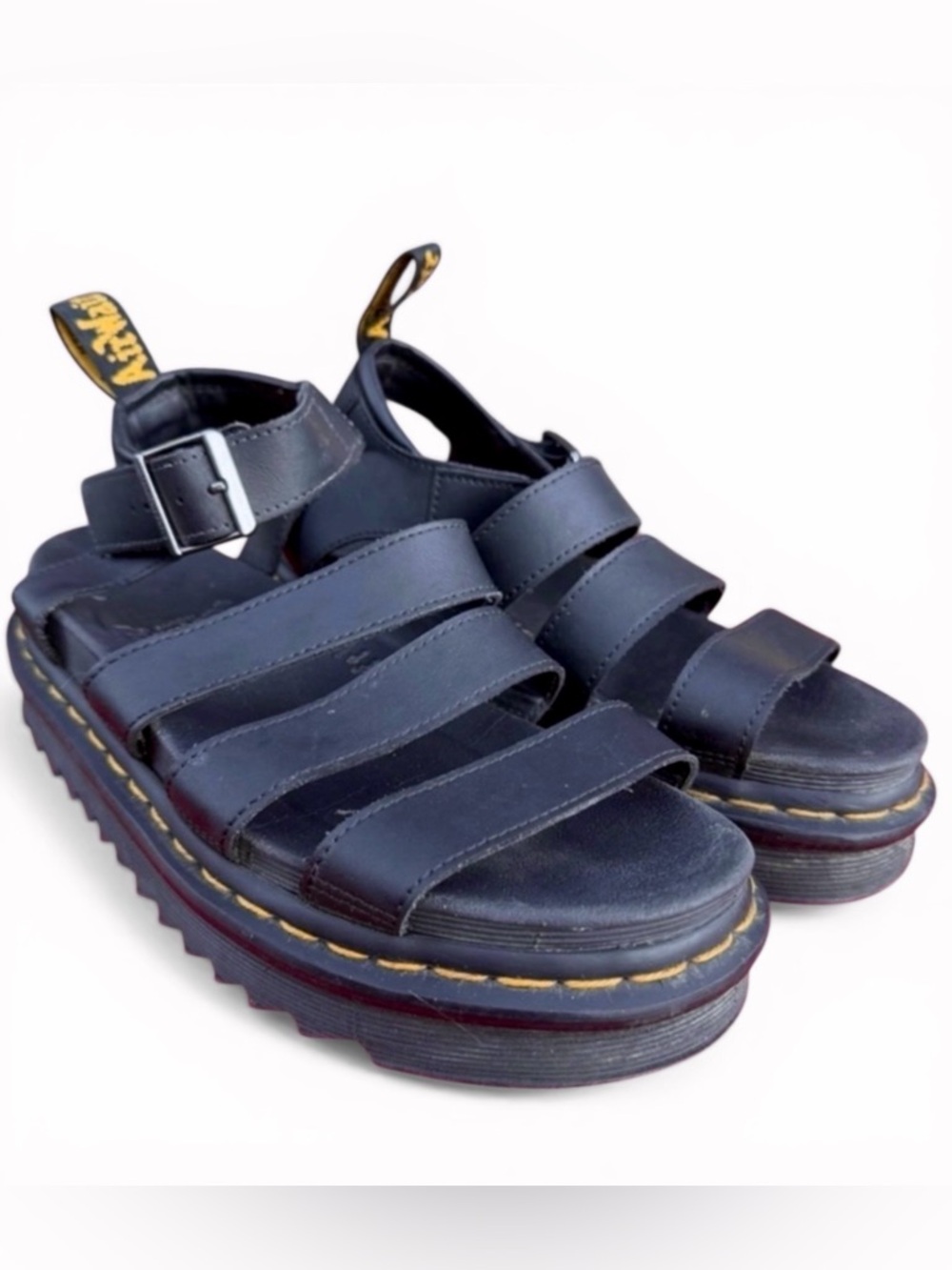 Dr Martens Blaire‎ Black Leather Platform Sandals Buckle Strap Womens Size Shoes